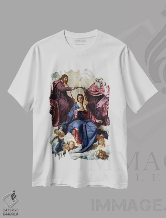 تیشرت سفید طرح دار 1645,تاج گذاری مریم مقدس، ۱۶۴۵، باروک اثر دیه گو رودریگز د سیلوا ای ولاسکز | فروشگاه ایماژ