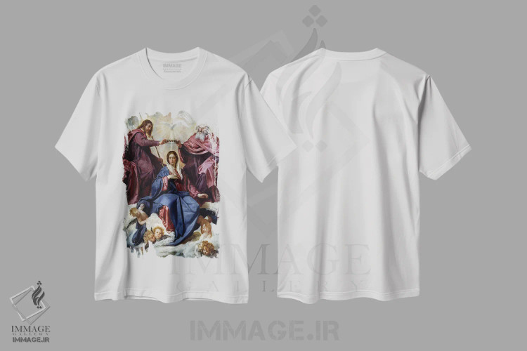 تیشرت سفید طرح دار 1645,تاج گذاری مریم مقدس، ۱۶۴۵، باروک اثر دیه گو رودریگز د سیلوا ای ولاسکز | فروشگاه ایماژ