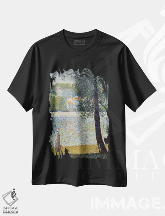 تیشرت مشکی طرح دار 1885,رود سن در کوربوا، ۱۸۸۵، هنر فاخر کلاسیک اثر ژرژ سورا | immage.ir