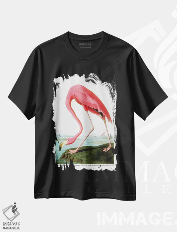 تیشرت مشکی طرح دار 1834،فلامینگو آمریکایی، ۱۸۳۴، هنر فاخر کلاسیک اثر جان جیمز آدوبون | فروشگاه ایماژ