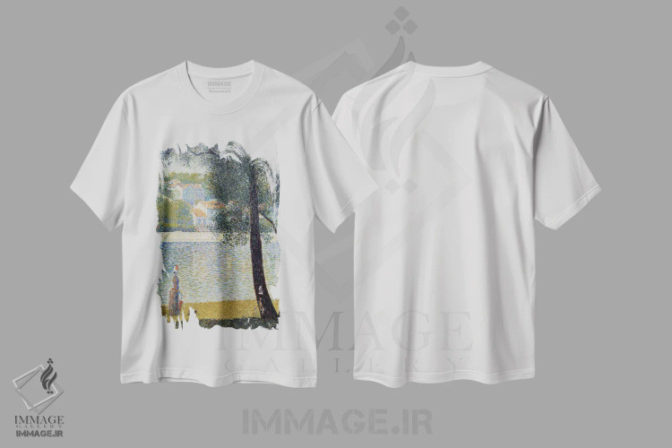 تیشرت سفید طرح دار 1885,رود سن در کوربوا، ۱۸۸۵، هنر فاخر کلاسیک اثر ژرژ سورا | فروشگاه ایماژ