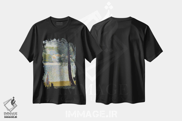تیشرت مشکی طرح دار 1885,رود سن در کوربوا، ۱۸۸۵، هنر فاخر کلاسیک اثر ژرژ سورا | immage.ir