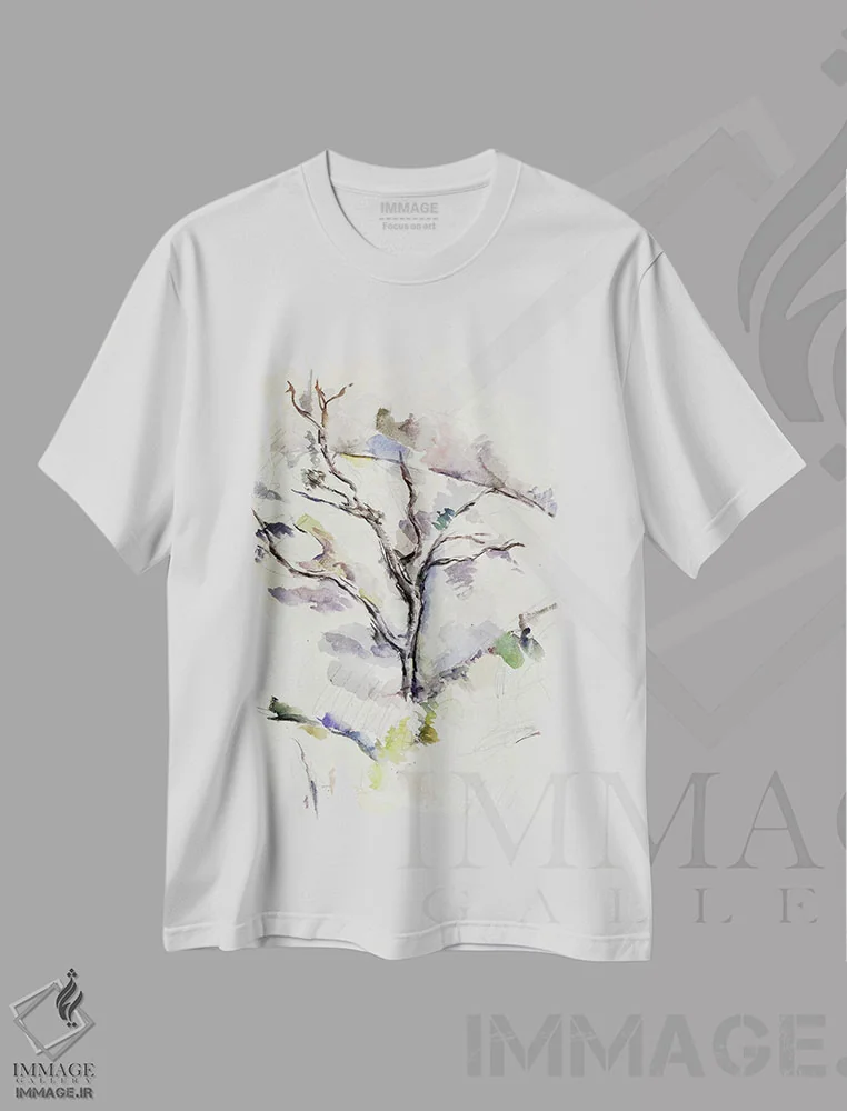 تیشرت سفید طرح دار درخت بلوط، هنر فاخر کلاسیک اثر پل سزان | فروشگاه ایماژ