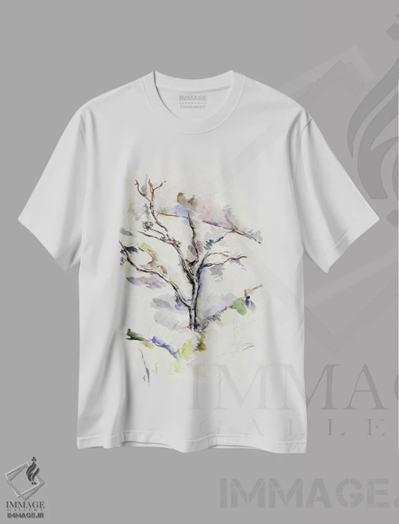 تیشرت سفید طرح دار درخت بلوط، هنر فاخر کلاسیک اثر پل سزان | فروشگاه ایماژ