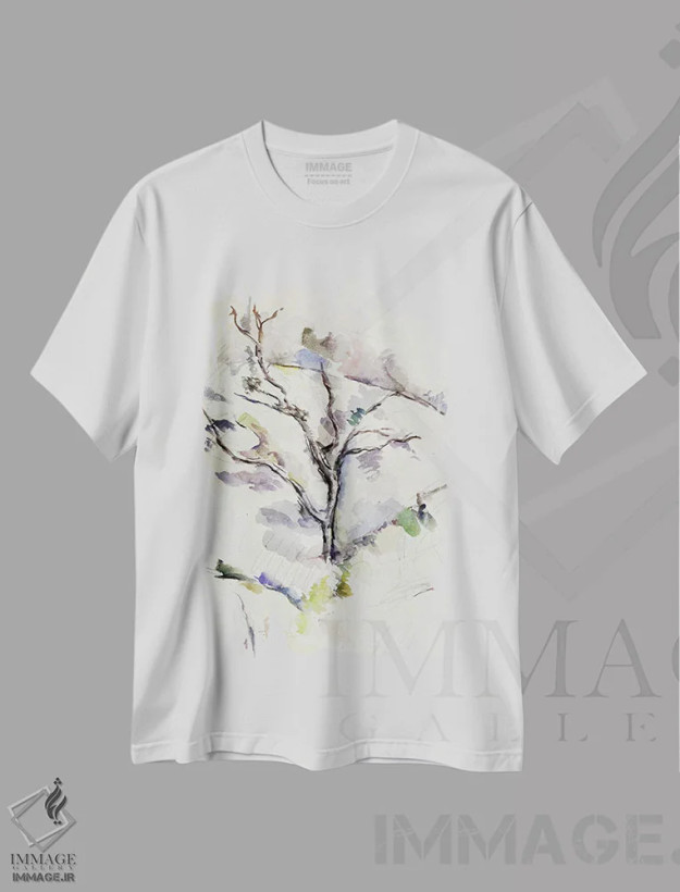 تیشرت سفید طرح دار درخت بلوط، هنر فاخر کلاسیک اثر پل سزان | فروشگاه ایماژ