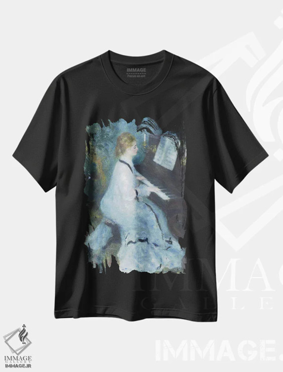 تیشرت مشکی طرح دار 1875-76,زن پای پیانو، ۱۸۷۵-۷۶، هنر فاخر کلاسیک اثر پیر-اوگوست رنوار | فروشگاه ایماژ