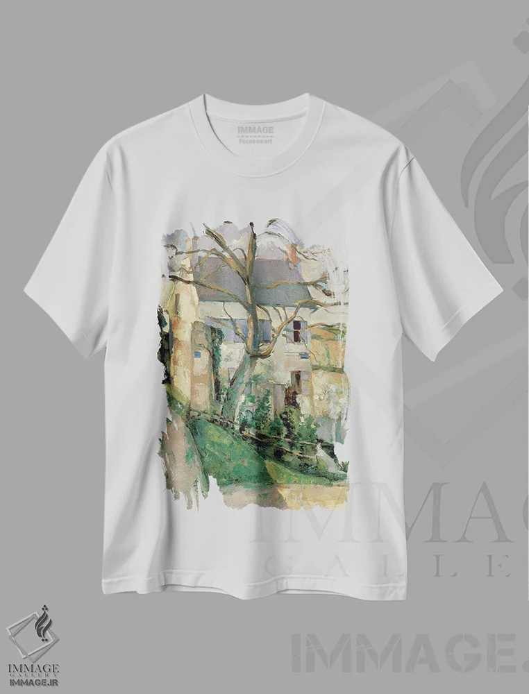 تیشرت سفید طرح دار c.1873-74,خانه و درخت، حدود ۱۸۷۳-۷۴، هنر فاخر کلاسیک اثر پل سزان | immage.ir