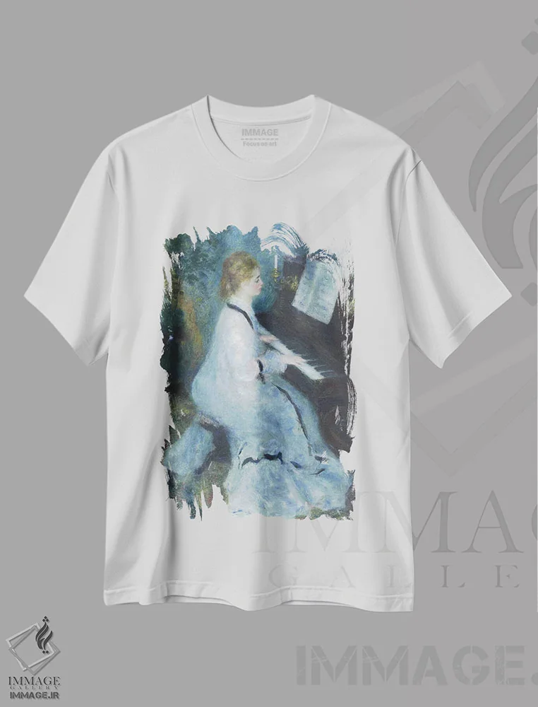 تیشرت سفید طرح دار 1875-76,زن پای پیانو، ۱۸۷۵-۷۶، هنر فاخر کلاسیک اثر پیر-اوگوست رنوار | immage.ir