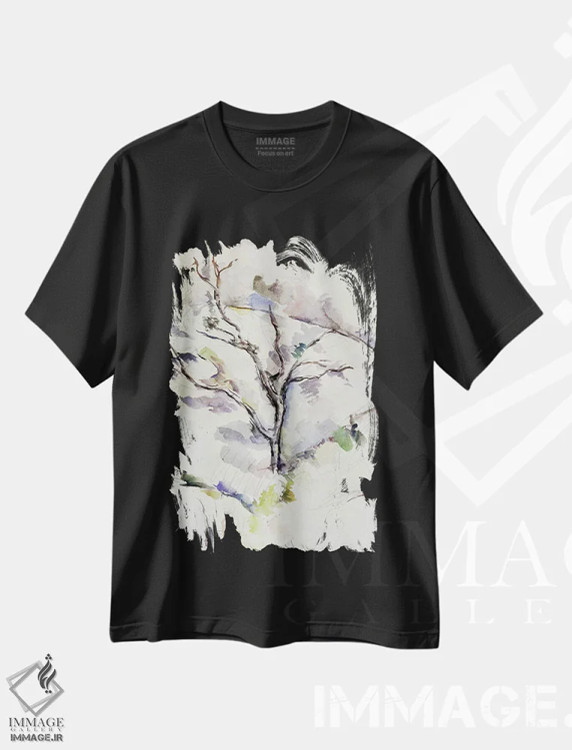 تیشرت مشکی طرح دار درخت بلوط، هنر فاخر کلاسیک اثر پل سزان | immage.ir