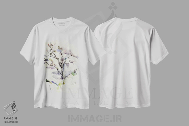 تیشرت سفید طرح دار درخت بلوط، هنر فاخر کلاسیک اثر پل سزان | فروشگاه ایماژ