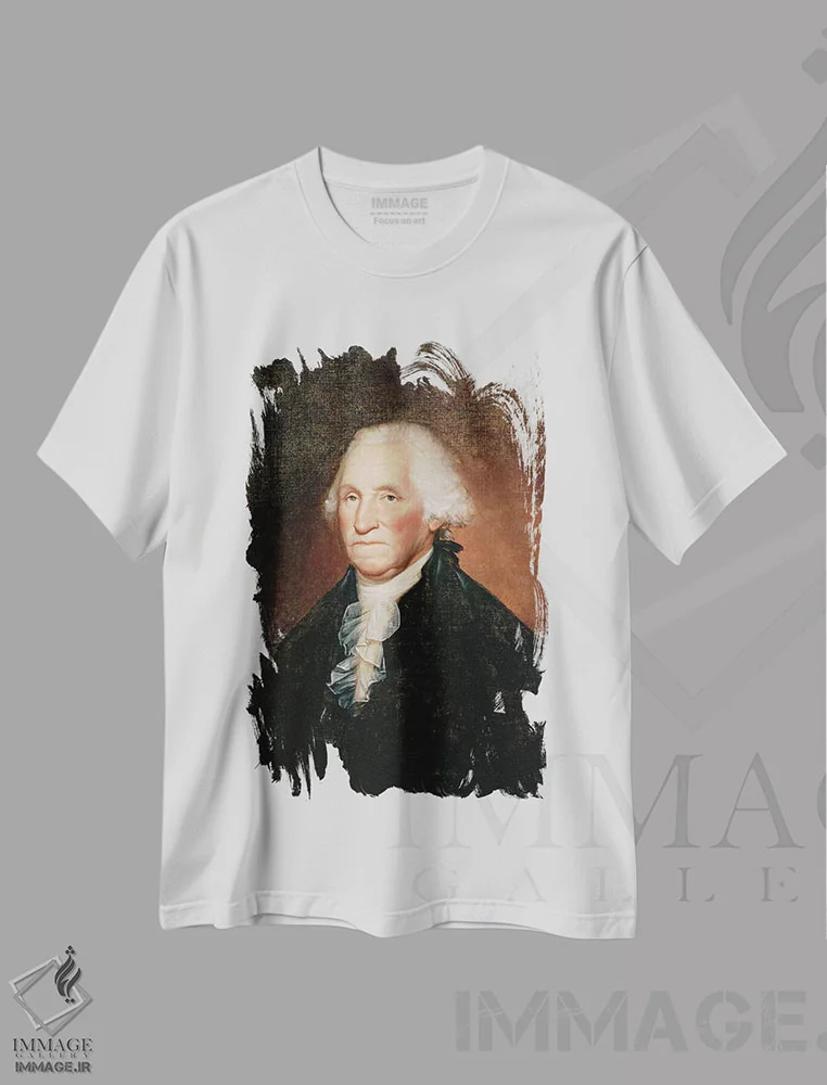 تیشرت سفید طرح دار جرج واشنگتن، ۱۷۹۵، هنر فاخر کلاسیک اثر رمبراند پرتقال | فروشگاه ایماژ