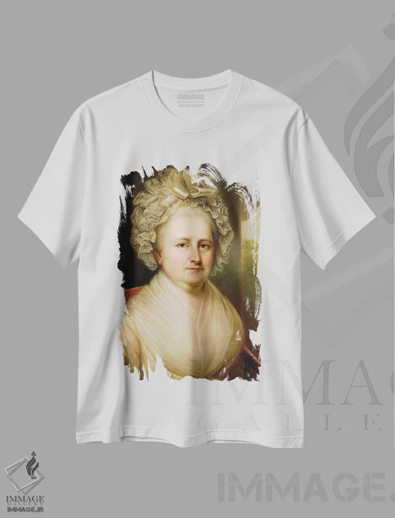 تیشرت سفید طرح دار پرتره مارتا واشنگتن، هنر فاخر کلاسیک اثر رمبراند پرتقال | immage.ir