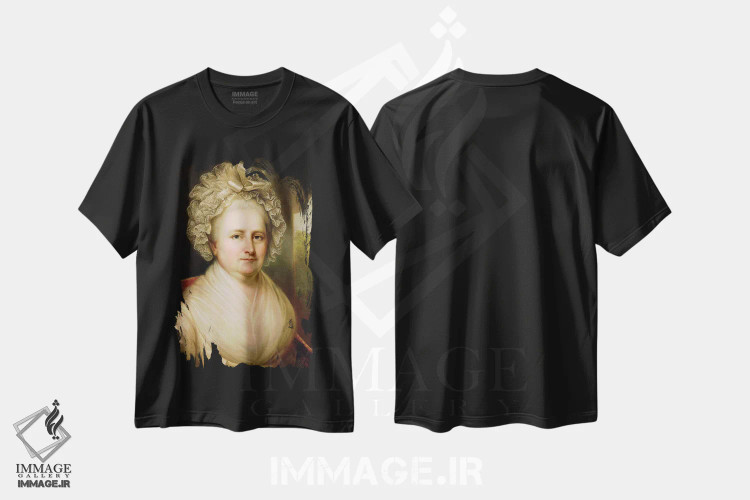 تیشرت مشکی طرح دار پرتره مارتا واشنگتن، هنر فاخر کلاسیک اثر رمبراند پرتقال | فروشگاه ایماژ