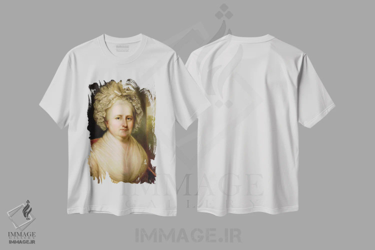 تیشرت سفید طرح دار پرتره مارتا واشنگتن، هنر فاخر کلاسیک اثر رمبراند پرتقال | immage.ir
