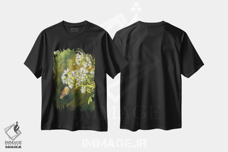 تیشرت مشکی طرح دار زندگی در باغ، مدیوم اثر بروس ناوراکه | فروشگاه ایماژ