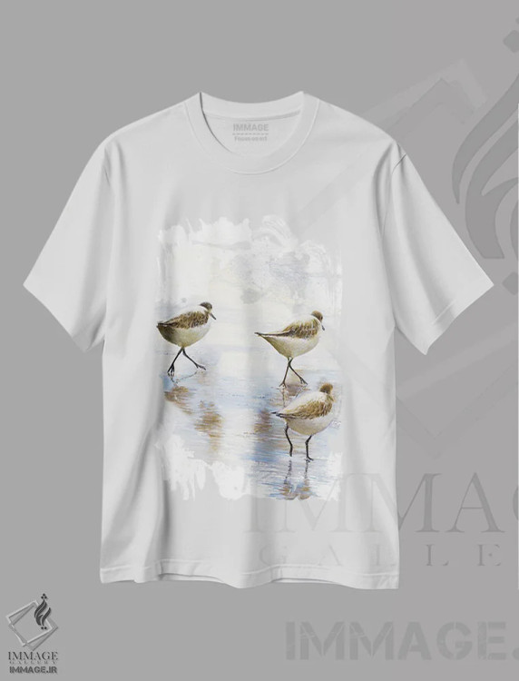 تیشرت سفید طرح دار رقصندگان شن II، دکور ساحلی اثر بروس ناوراکه | فروشگاه ایماژ