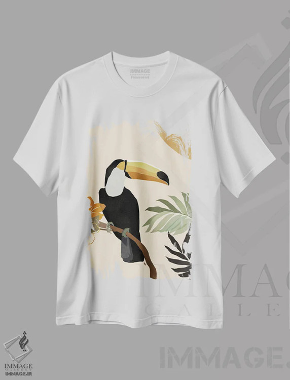 تیشرت سفید طرح دار توکان، تزئینی اثر بریا نیکول | فروشگاه ایماژ