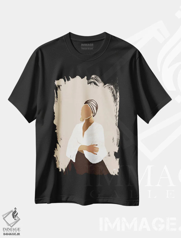 تیشرت مشکی طرح دار سلینا، هنر آمریکایی آفریقایی تبار اثر بریا نیکول | فروشگاه ایماژ