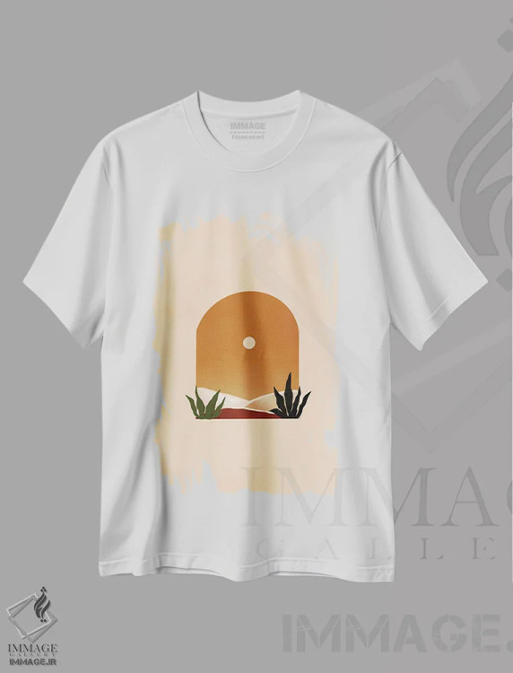 تیشرت سفید طرح دار طاق بیابان ۱، تزئینی اثر بریا نیکول | immage.ir