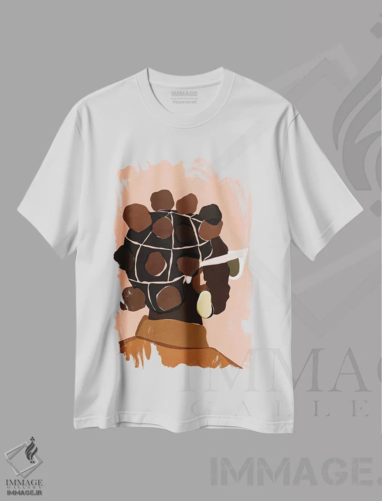 تیشرت سفید طرح دار ابونی، هنر آمریکایی آفریقایی تبار اثر بریا نیکول | فروشگاه ایماژ