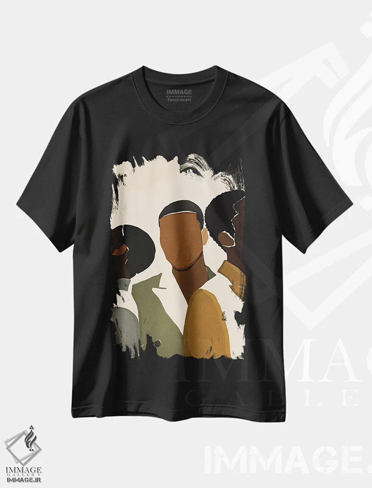 تیشرت مشکی طرح دار برادران، هنر آمریکایی آفریقایی تبار اثر بریا نیکول | فروشگاه ایماژ