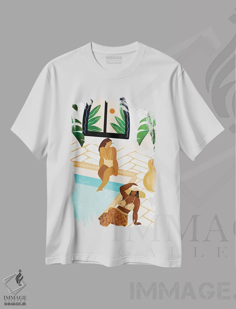 تیشرت سفید طرح دار در کنار استخر، هنر آمریکایی آفریقایی تبار اثر بریا نیکول | فروشگاه ایماژ