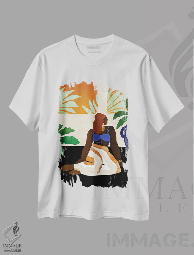 تیشرت سفید طرح دار یکشنبهٔ تنبل، هنر آمریکایی آفریقایی تبار اثر بریا نیکول | فروشگاه ایماژ