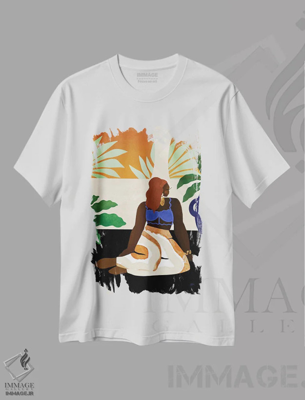تیشرت سفید طرح دار یکشنبهٔ تنبل، هنر آمریکایی آفریقایی تبار اثر بریا نیکول | فروشگاه ایماژ
