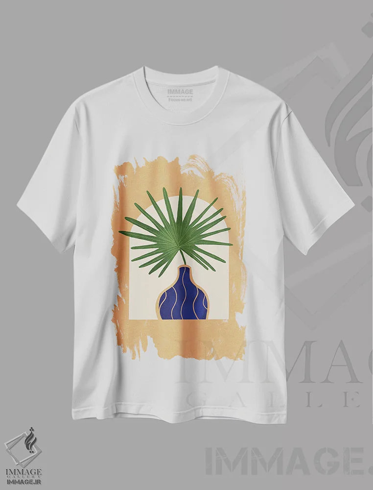 تیشرت سفید طرح دار نخل بادبزنی I، تزئینی اثر بریا نیکول | فروشگاه ایماژ