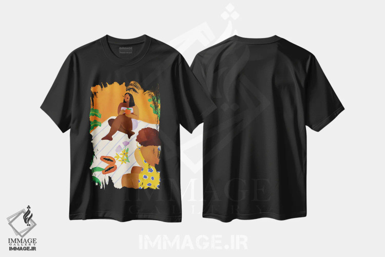 تیشرت مشکی طرح دار در انتظار تابستان، هنر آمریکایی آفریقایی تبار اثر بریا نیکول | فروشگاه ایماژ