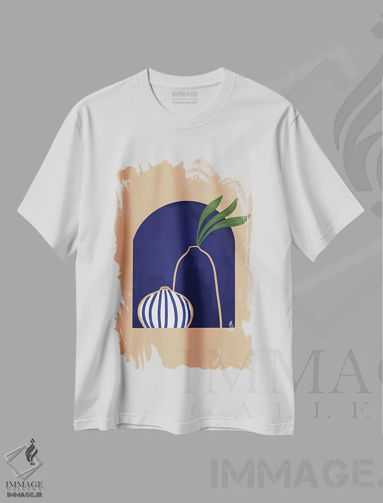 تیشرت سفید طرح دار سرامیک های آبی، تزئینی اثر بریا نیکول | فروشگاه ایماژ