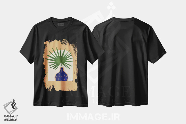 تیشرت مشکی طرح دار نخل بادبزنی I، تزئینی اثر بریا نیکول | immage.ir