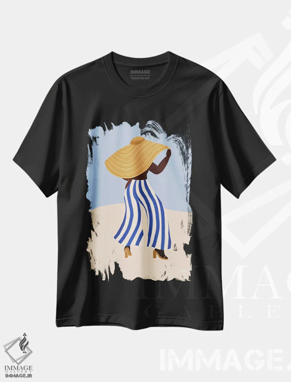 تیشرت مشکی طرح دار کلاه آفتابی I، هنر آمریکایی آفریقایی تبار اثر بریا نیکول | فروشگاه ایماژ