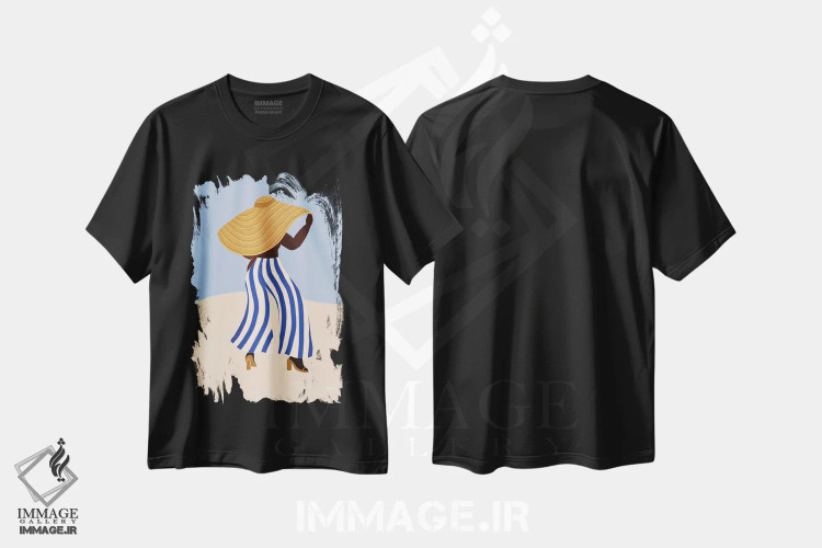 تیشرت مشکی طرح دار کلاه آفتابی I، هنر آمریکایی آفریقایی تبار اثر بریا نیکول | فروشگاه ایماژ