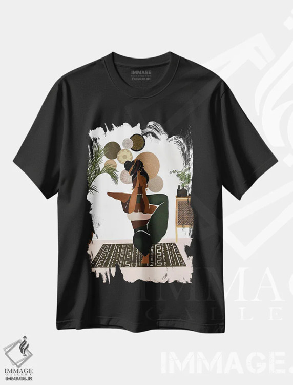 تیشرت مشکی طرح دار تعادل، هنر آمریکایی آفریقایی تبار اثر بریا نیکول | فروشگاه ایماژ