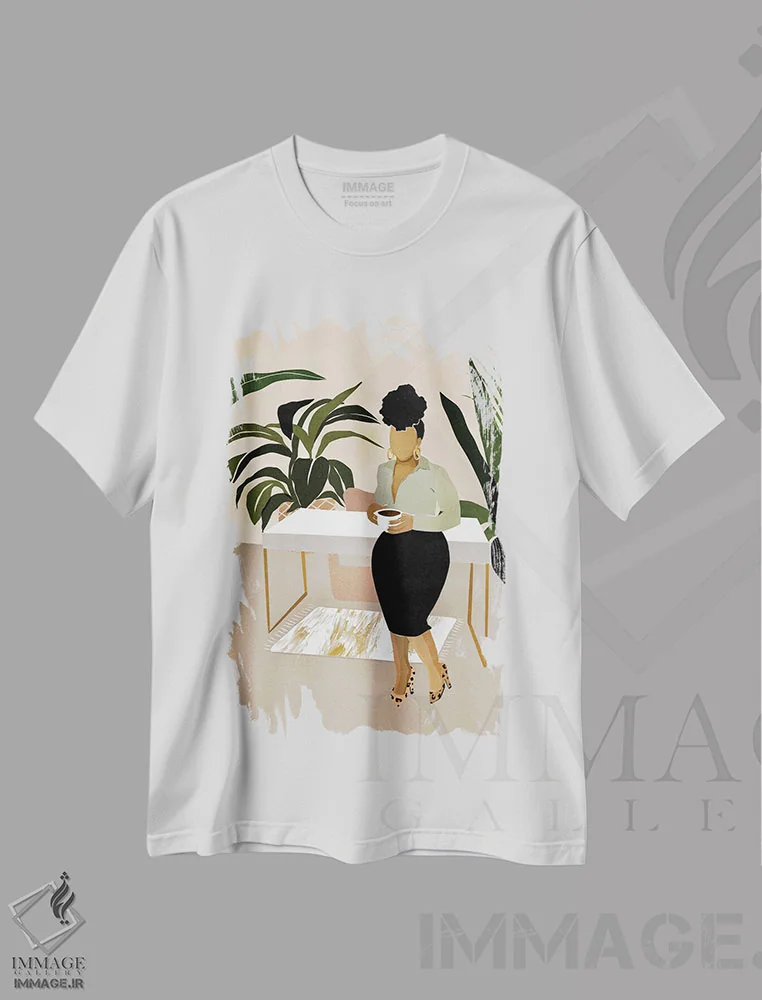 تیشرت سفید طرح دار دختر رئیس، هنر آمریکایی آفریقایی تبار اثر بریا نیکول | فروشگاه ایماژ