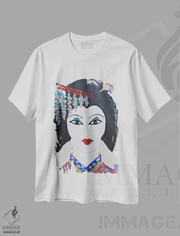 تیشرت سفید طرح دار زن ژاپنی، دکور آسیایی اثر بریت بردال نیلسن | فروشگاه ایماژ