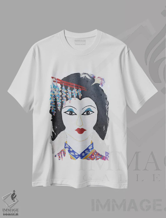 تیشرت سفید طرح دار زن ژاپنی، دکور آسیایی اثر بریت بردال نیلسن | فروشگاه ایماژ