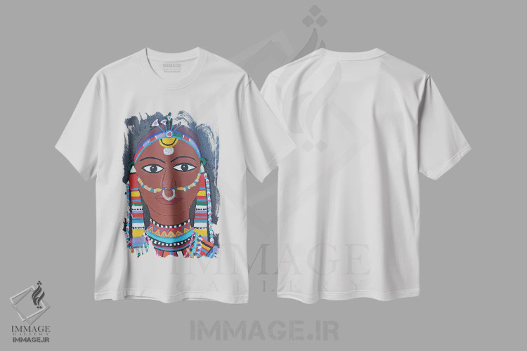 تیشرت سفید طرح دار زن ماسایی از کنیا، دکور آسیایی اثر بریت بردال نیلسن | فروشگاه ایماژ