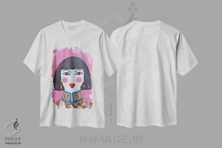 تیشرت سفید طرح دار زن جوان چینی، دکور آسیایی اثر بریت بردال نیلسن | فروشگاه ایماژ