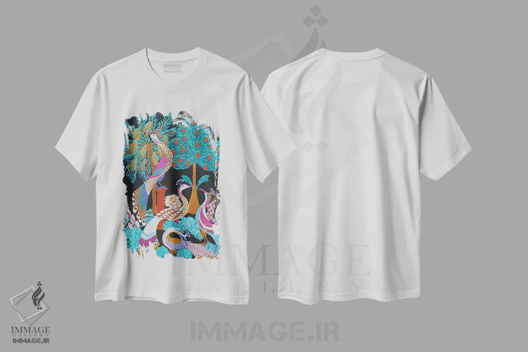 تیشرت سفید طرح دار باغ بهشتی در شب، تزئینی اثر بریت بردال نیلسن | immage.ir