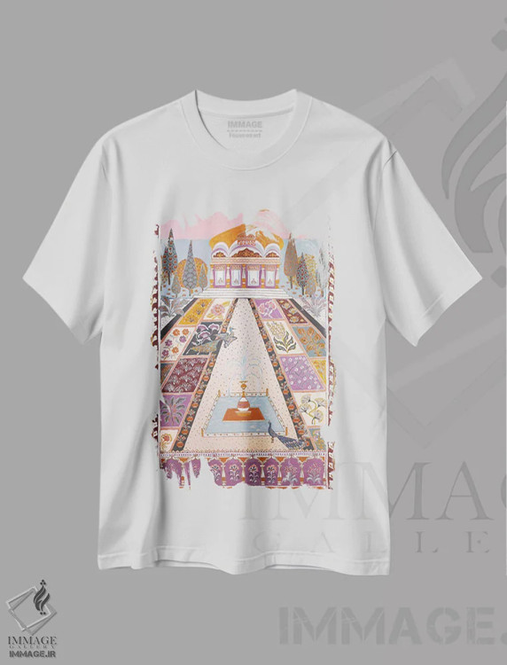 تیشرت سفید طرح دار باغ مهاراجه، دکور آسیایی اثر بریت بردال نیلسن | فروشگاه ایماژ