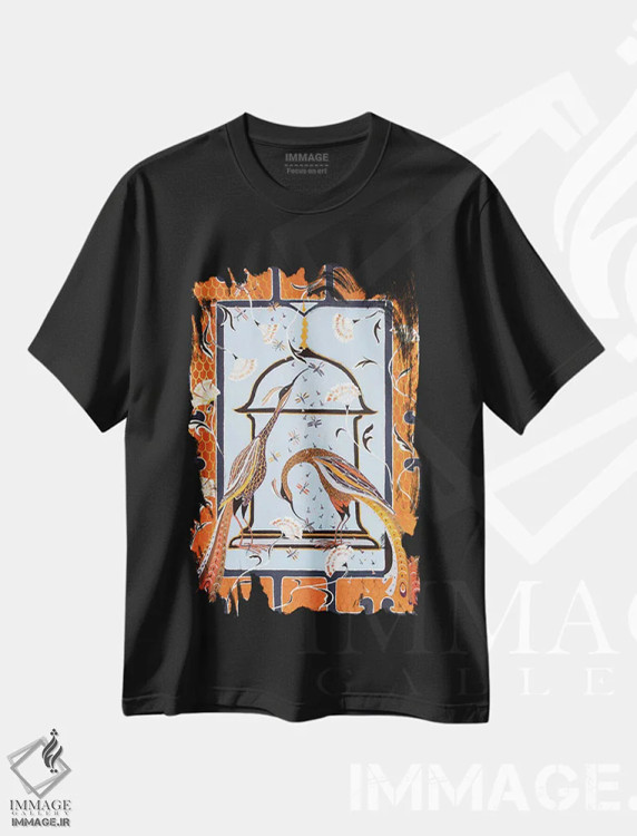 تیشرت مشکی طرح دار پرندگان بهشتی، دکور آسیایی اثر بریت بردال نیلسن | فروشگاه ایماژ