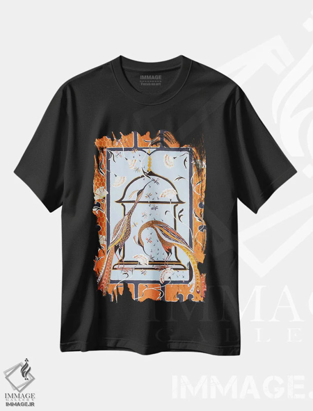 تیشرت مشکی طرح دار پرندگان بهشتی، دکور آسیایی اثر بریت بردال نیلسن | فروشگاه ایماژ