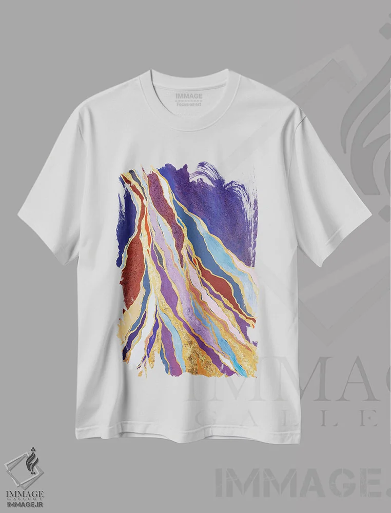 تیشرت سفید طرح دار رودهای طلایی اثر بریت بردال نیلسن | فروشگاه ایماژ