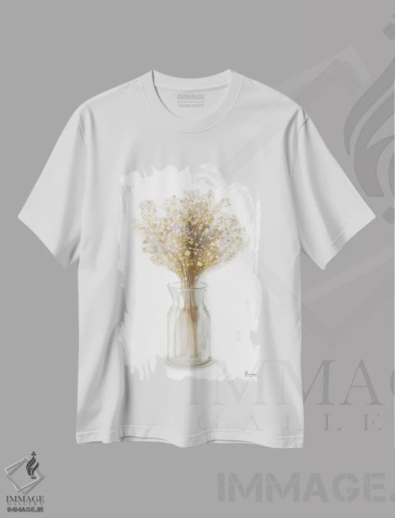 تیشرت سفید طرح دار گل زرد خشک شده ۲، تزئینی اثر باناروت | immage.ir