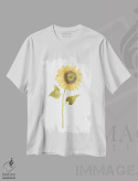تیشرت سفید طرح دار تصویر یک گل آفتابگردان ۱، تزئینی اثر باناروت | immage.ir