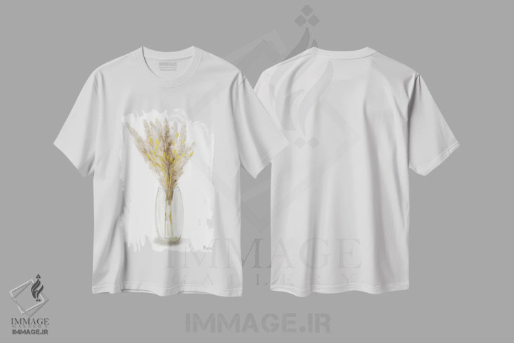 تیشرت سفید طرح دار گل زرد خشک شده ۳، تزئینی اثر باناروت | فروشگاه ایماژ