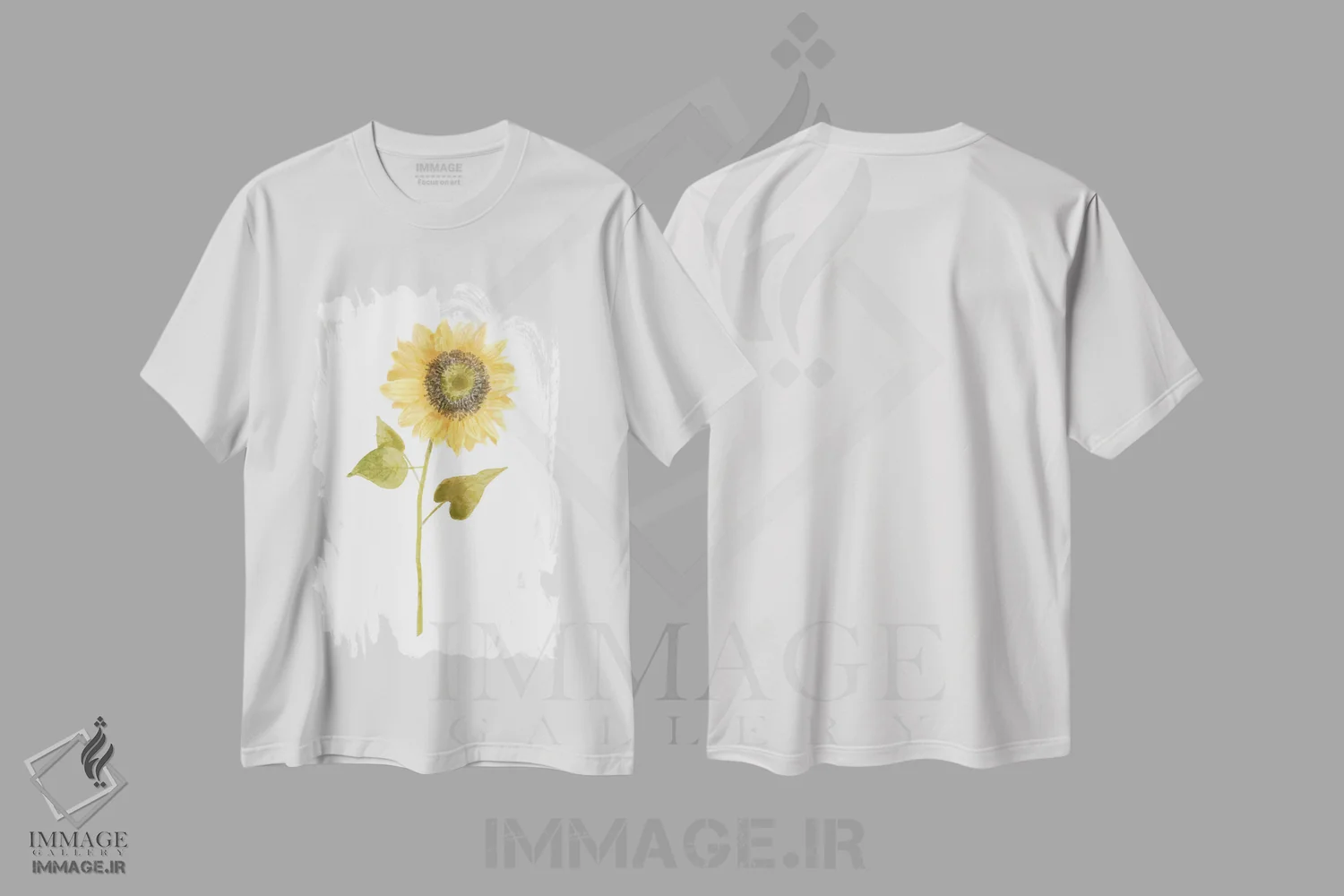 تیشرت سفید طرح دار تصویر یک گل آفتابگردان ۱، تزئینی اثر باناروت | immage.ir