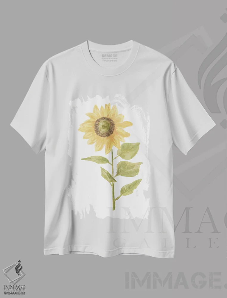 تیشرت سفید طرح دار تصویر یک گل آفتابگردان ۲، تزئینی اثر باناروت | فروشگاه ایماژ